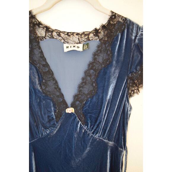 Rixo Velvet Clarice Midi Dress Steel Blue Size 4 - Picture 5 of 6